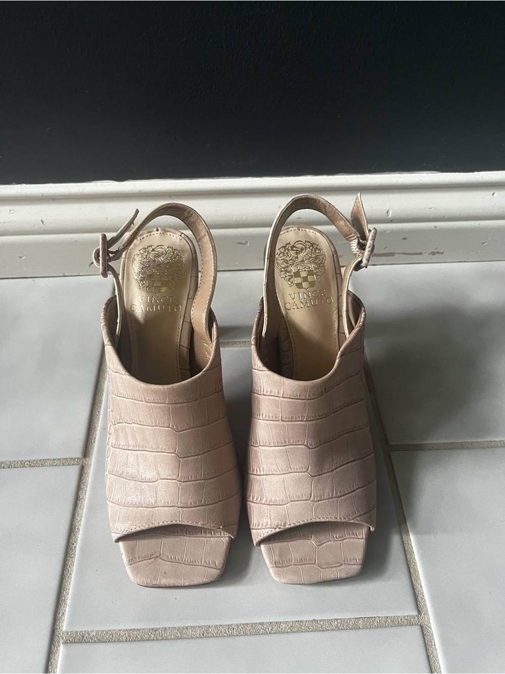 Vince Camuto Blush Croc-Embossed Slingback Block Heels